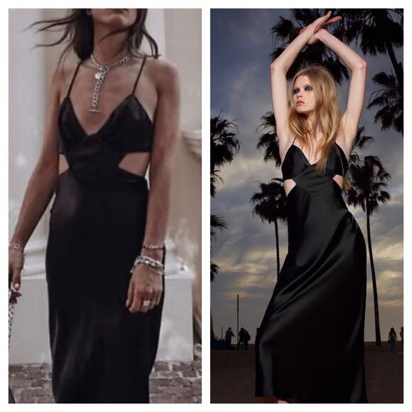 Zara Black Satin Cut Out Slip Maxi Dress Small Tie Back Cocktail Formal Wedding - Picture 8 of 13